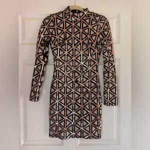 Sequin mock neck mini dress